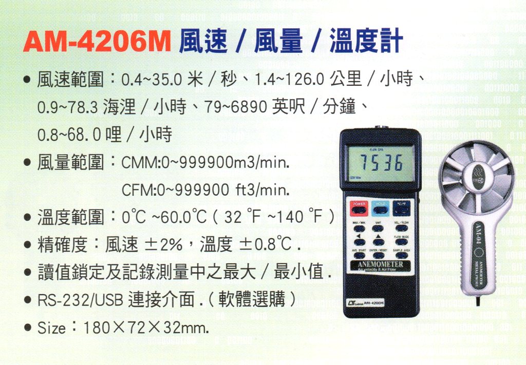AM-4206M風速/風量/溫度計