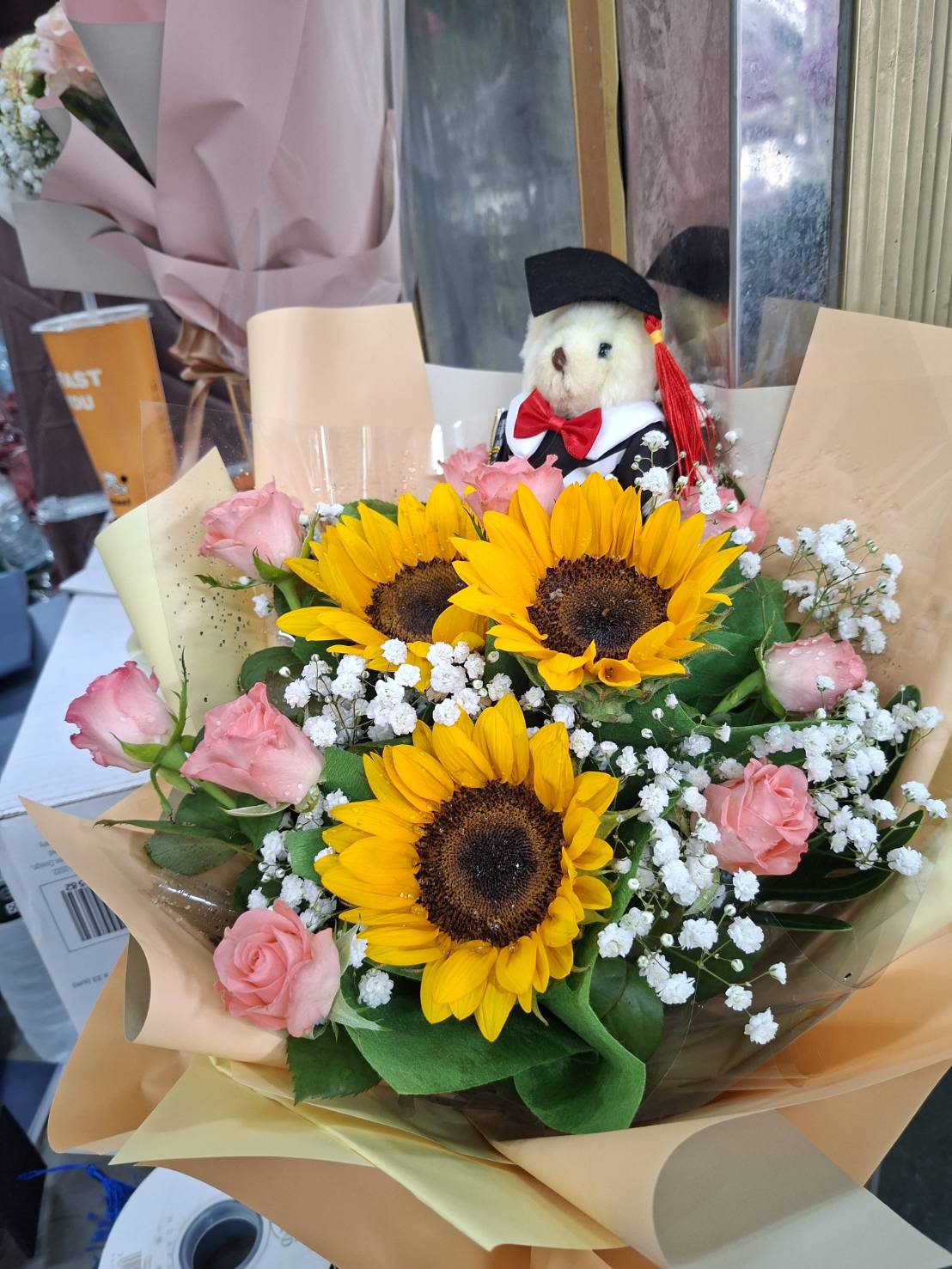 畢業花束+畢業小熊❀尚芳花藝設計❀