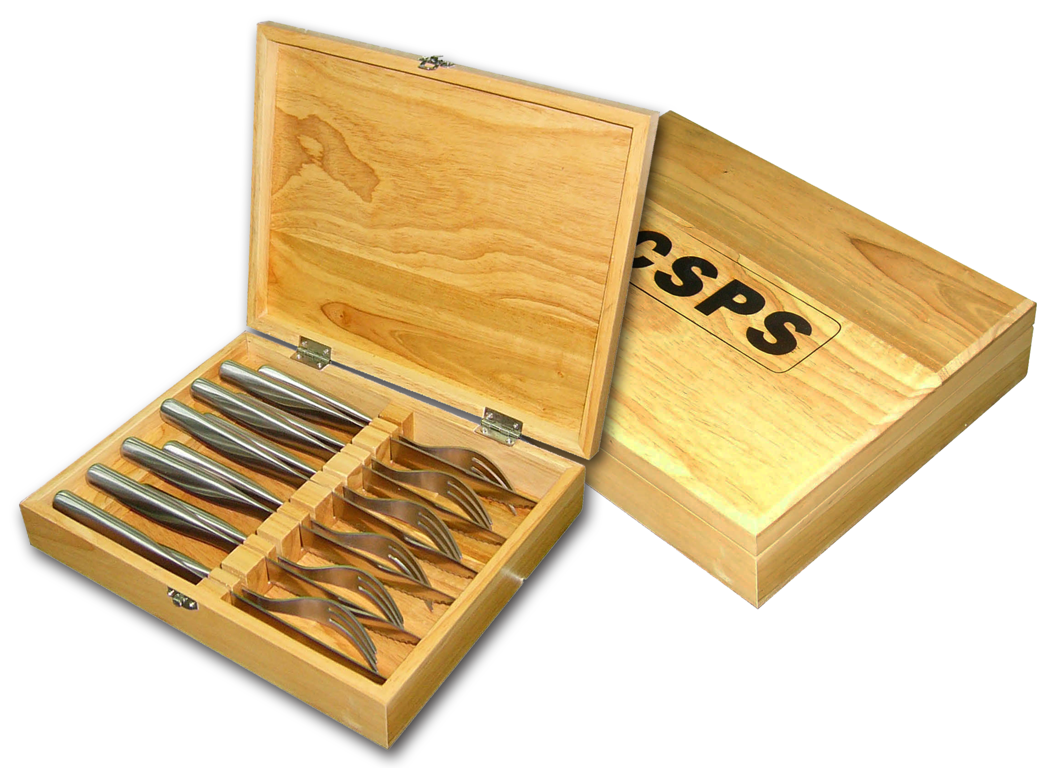 刀類-M2015004-六刀六叉木盒刀具