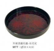 M77木烤漆托盤-圓彩花紅30*H4cm