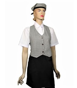 A618S黑格子連身背心布圍裙(含頭巾)