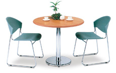 鋼製圓形木紋面洽談桌