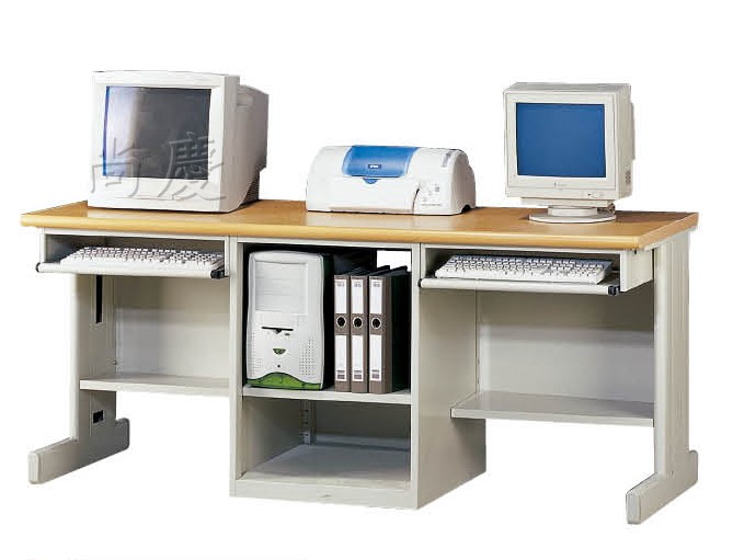 直立式木紋面雙人電腦桌