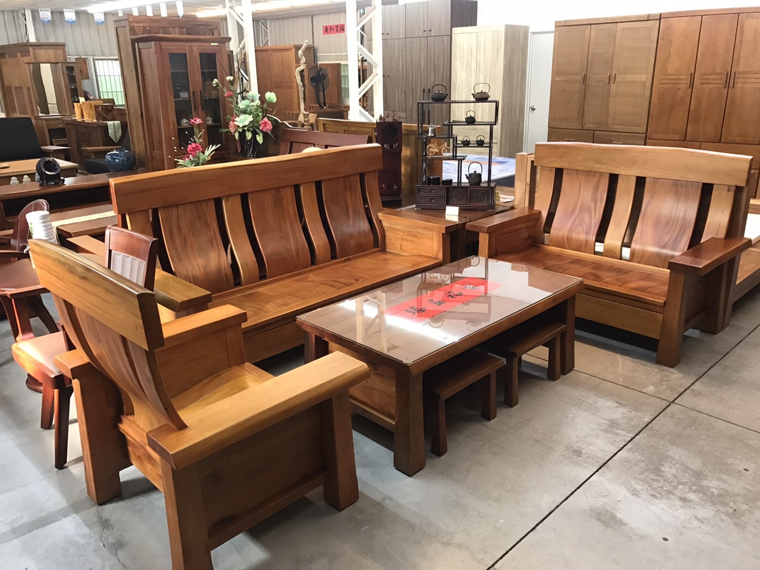 嘉義原木客廳桌椅組