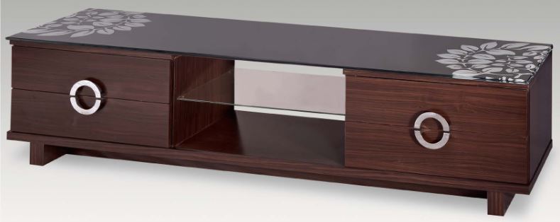 413-02&nbsp;元富四尺胡桃電視櫃(606-1)(8mm強化黑花玻璃