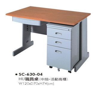 SC-630-04　HU職員桌(中抽+活動高櫃)