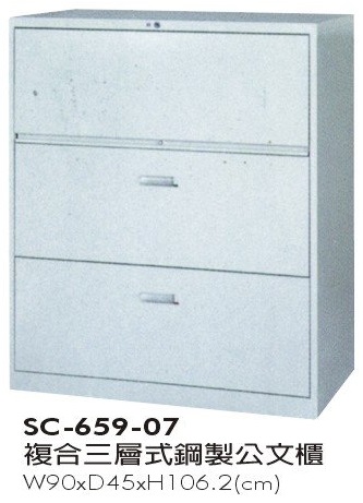 複合三層式(一掀門二大屜)鋼製公文櫃