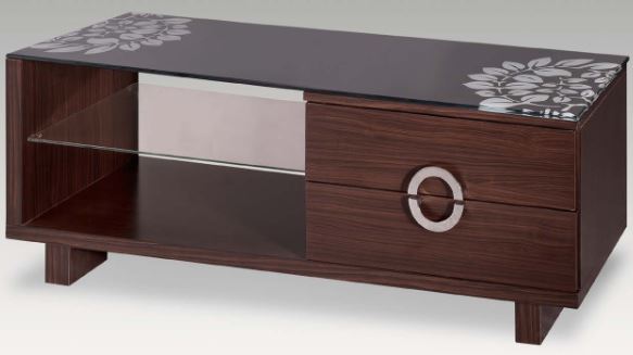 413-01&nbsp;元富四尺胡桃電視櫃(605-1)(8mm強化黑花玻璃