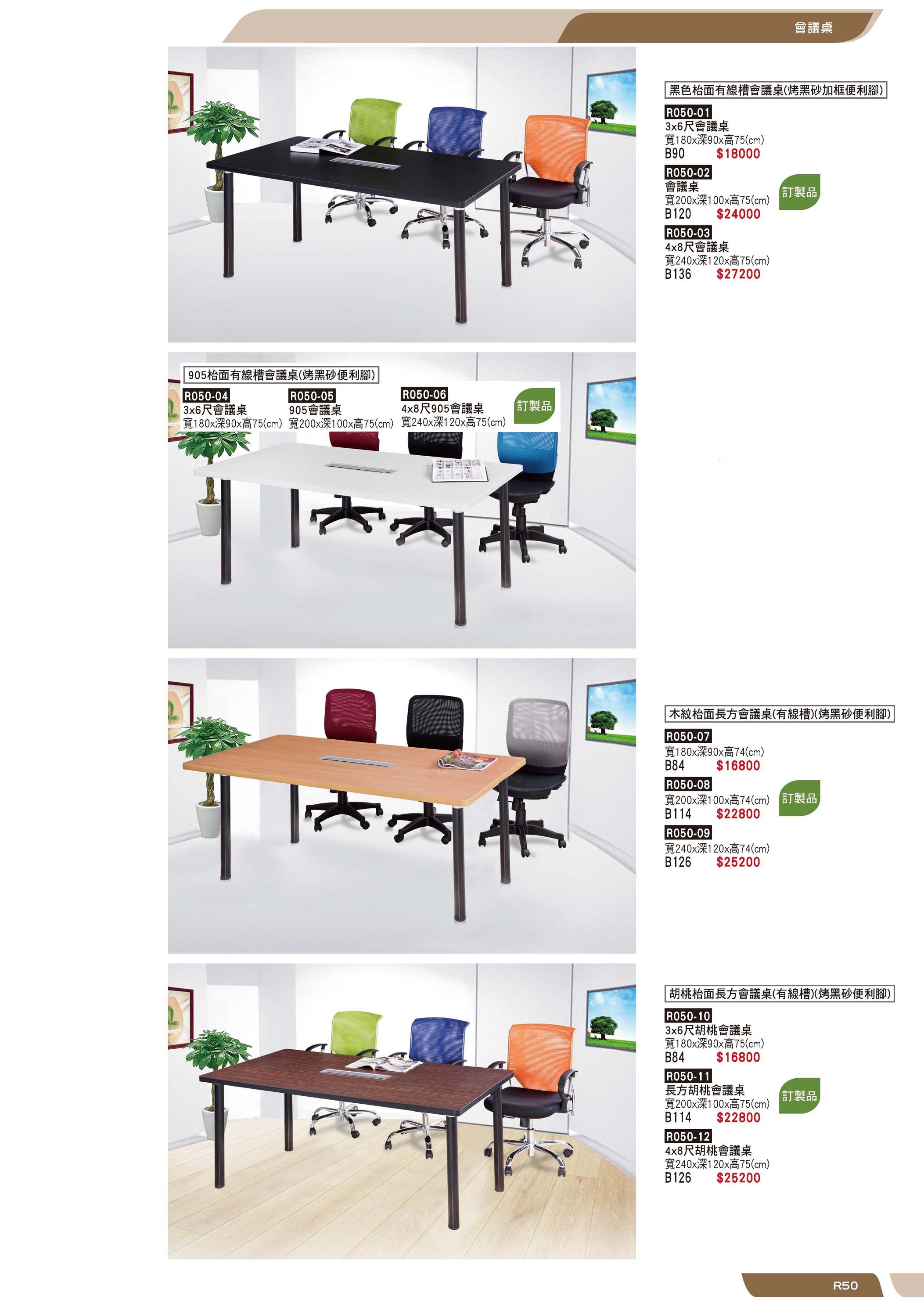 R0050-905檯面有線槽會議桌