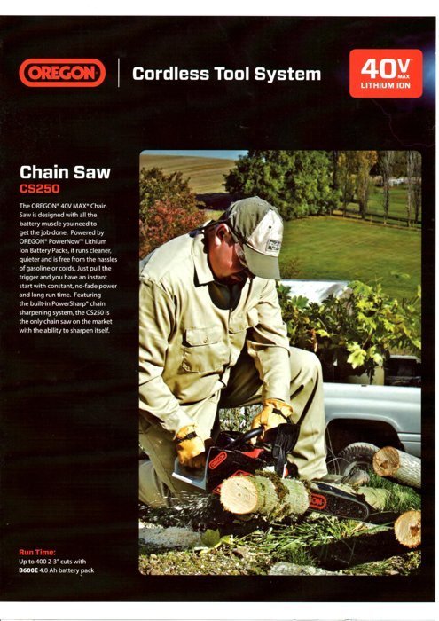 全新進口OREGON充電式鏈鋸機4.0Ah鋰電電池-免運費*台南經銷商(實品展示)*