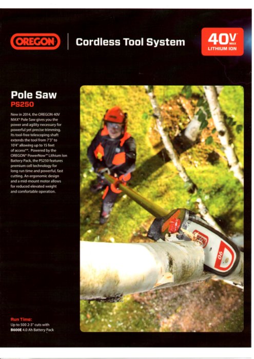 全新進口OREGON充電式長桿鏈鋸機4.0Ah鋰電電池-免運費*台南經銷商(實品展示)*