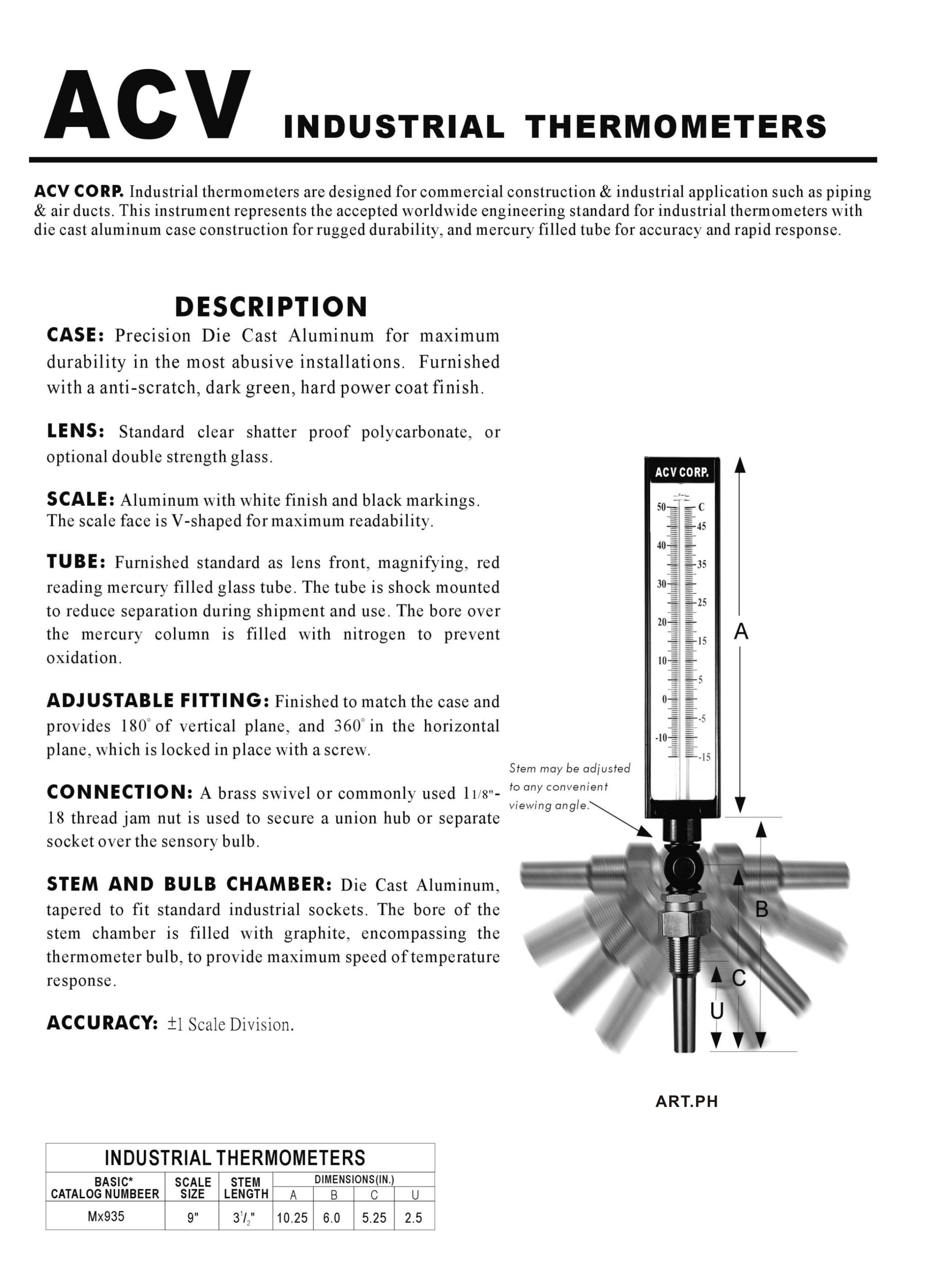 ACV萬向水銀溫度計PH