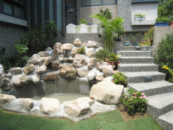 自然流水水池施工完成後修改流水水路