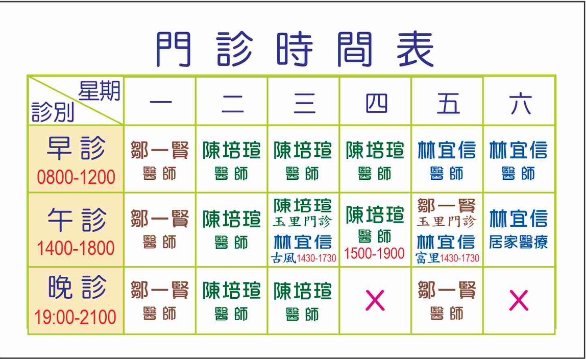 2025年9月最新看診時間
