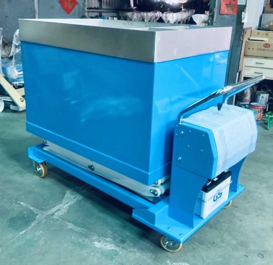 特規三叉式電動升降台車＋不鏽鋼朝天盤