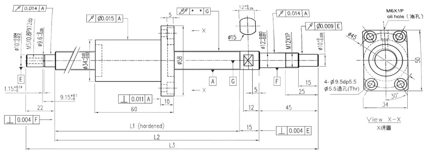 滾珠螺桿XSVR01520研磨級軸端完成品