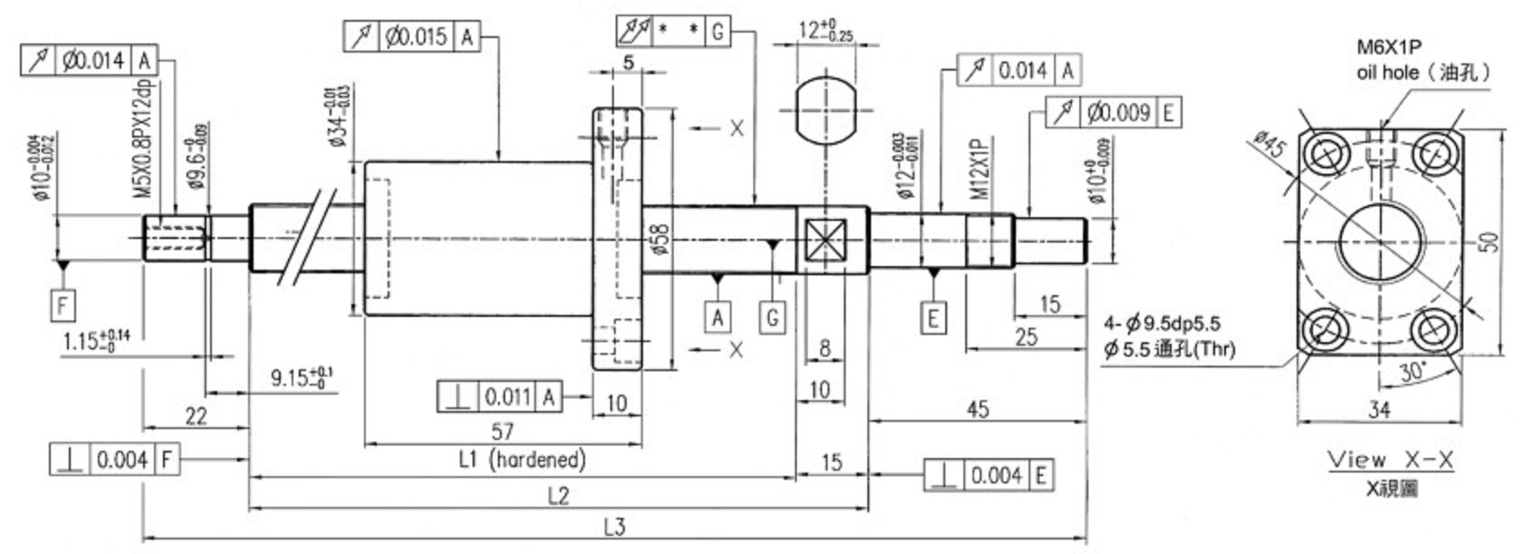 滾珠螺桿XSVR01510研磨級軸端完成品