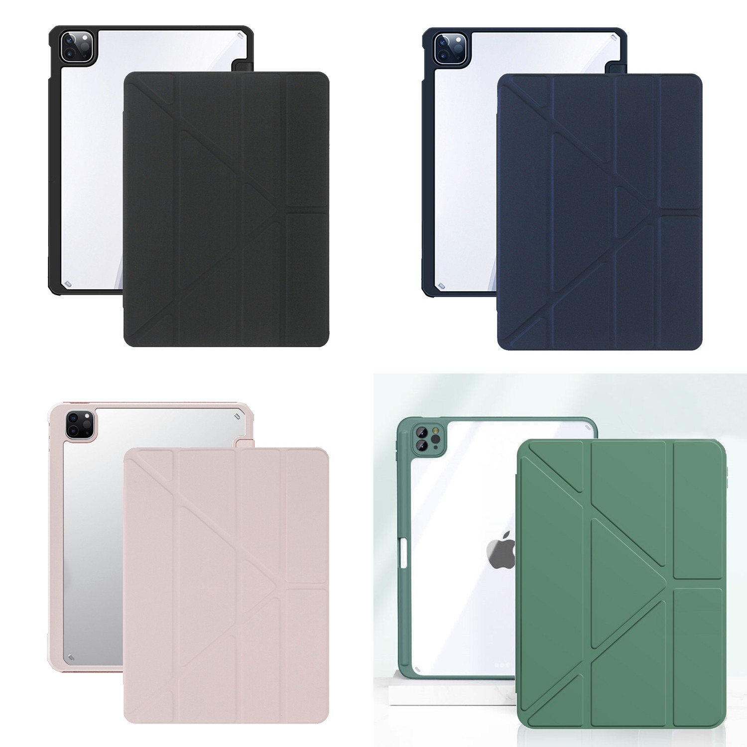 蘋果iPad平板透明背板帶筆槽支架保護套Y折三角立架多折平板套