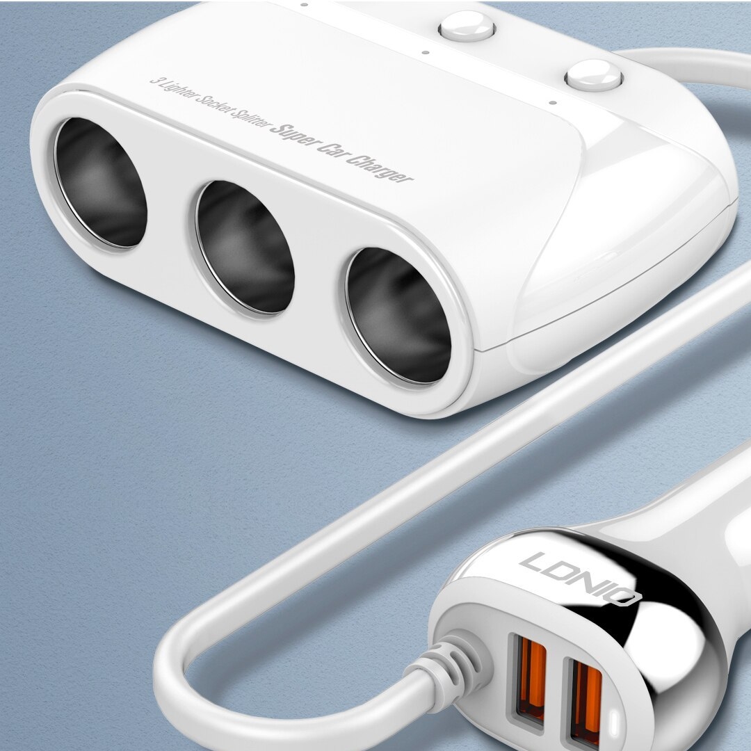 LDNIO力德諾QC3一拖三點煙器車充支援雙QC