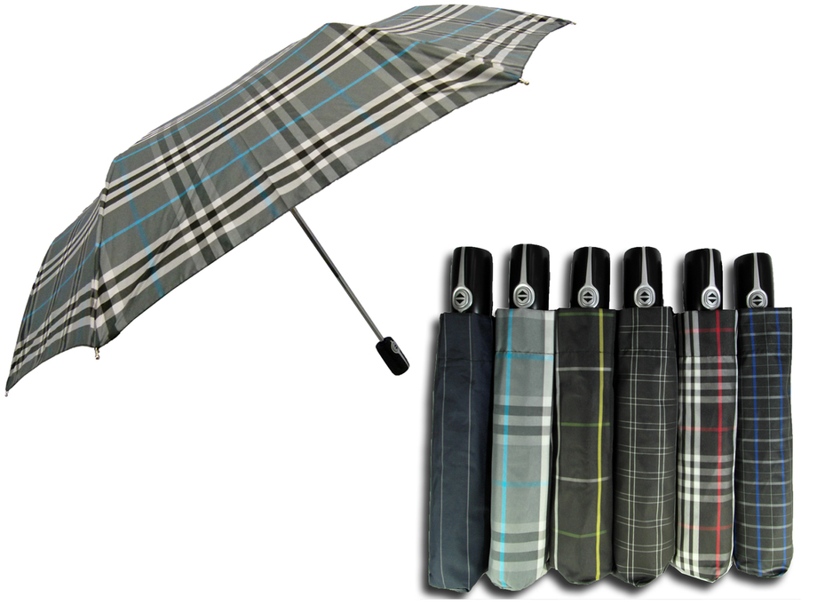 23吋復古格子自動開收傘