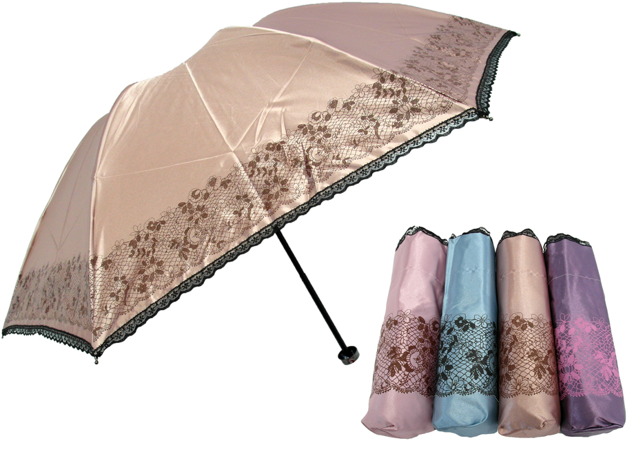 雙印花香檳布蝶骨三折傘