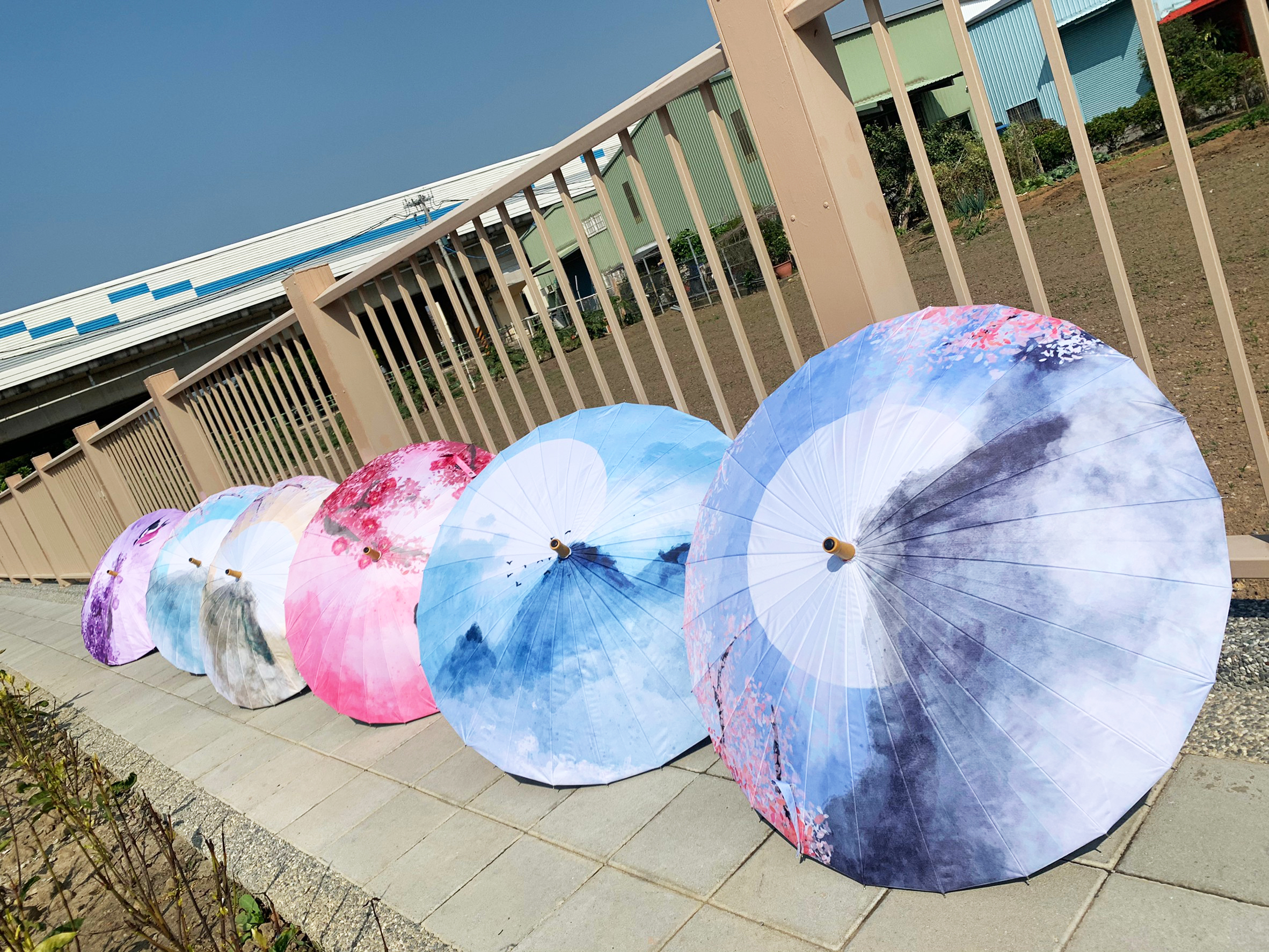 24K手工木製傘油畫水墨黑膠防曬