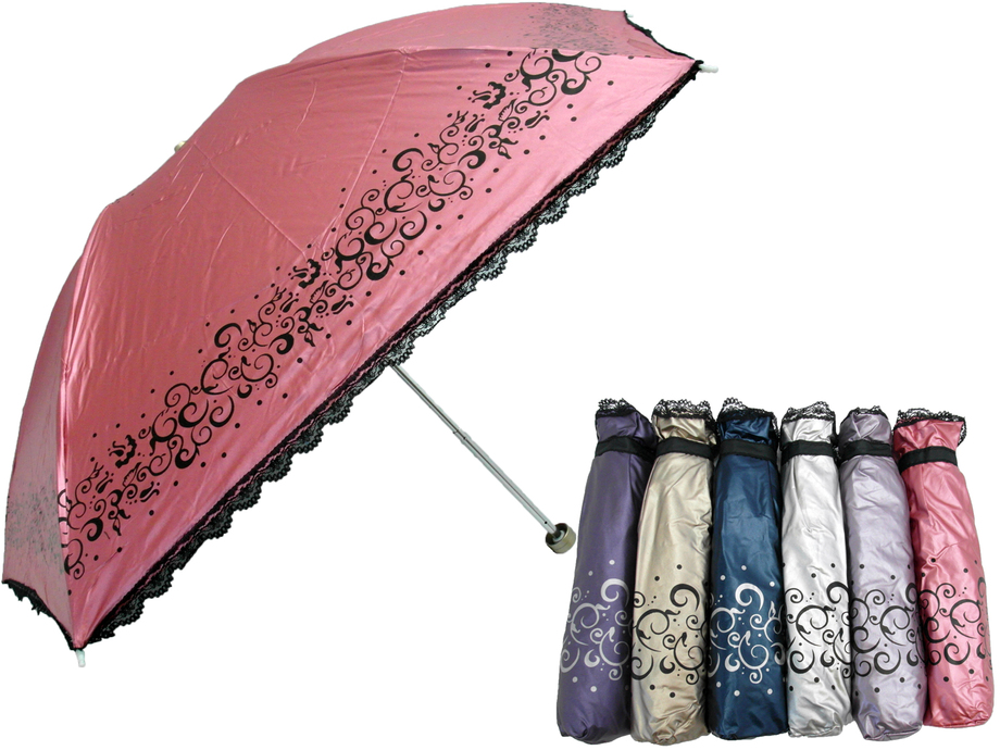 色膠蕾絲蝶骨三折傘(捲捲花)