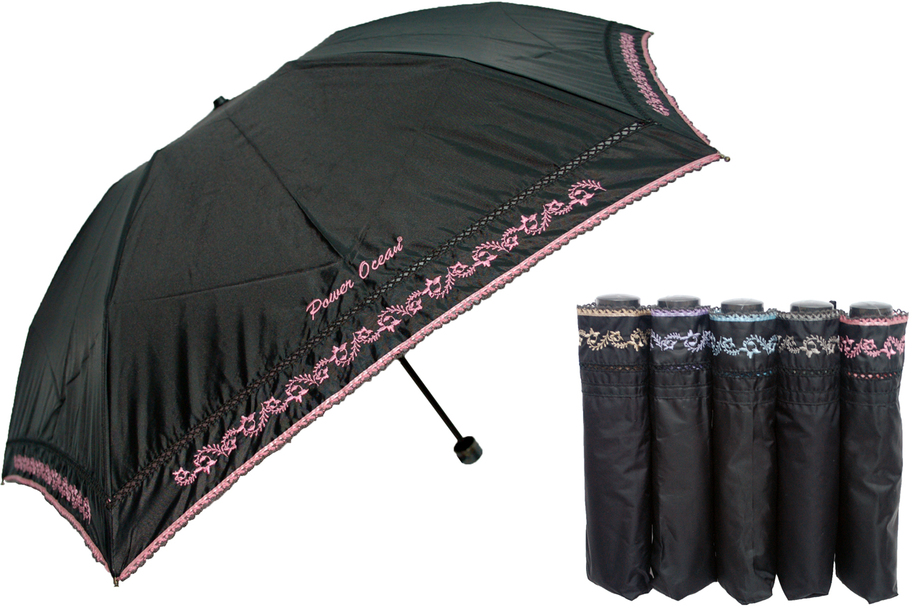 日式刺繡花三折傘