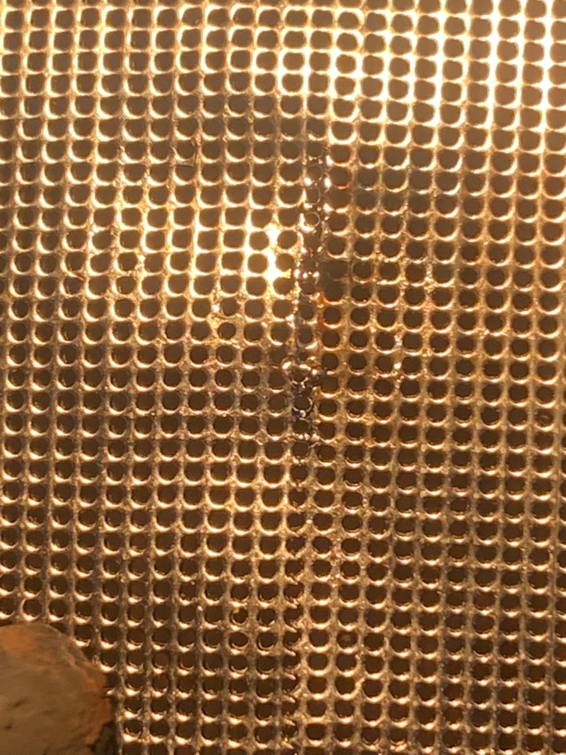 4(放大光線下不一樣顏色)，這種網子焊接，要小功率，而且焊接時穩定性要高，焊完再處理，就跟新的一樣