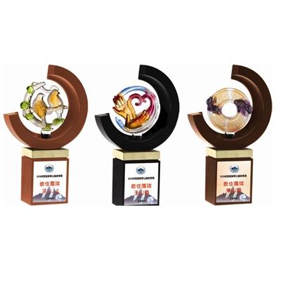 木質半月型琉璃獎座04125