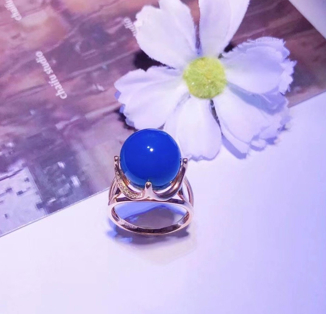 多明尼加天空藍藍珀18k戒指-12mm-2