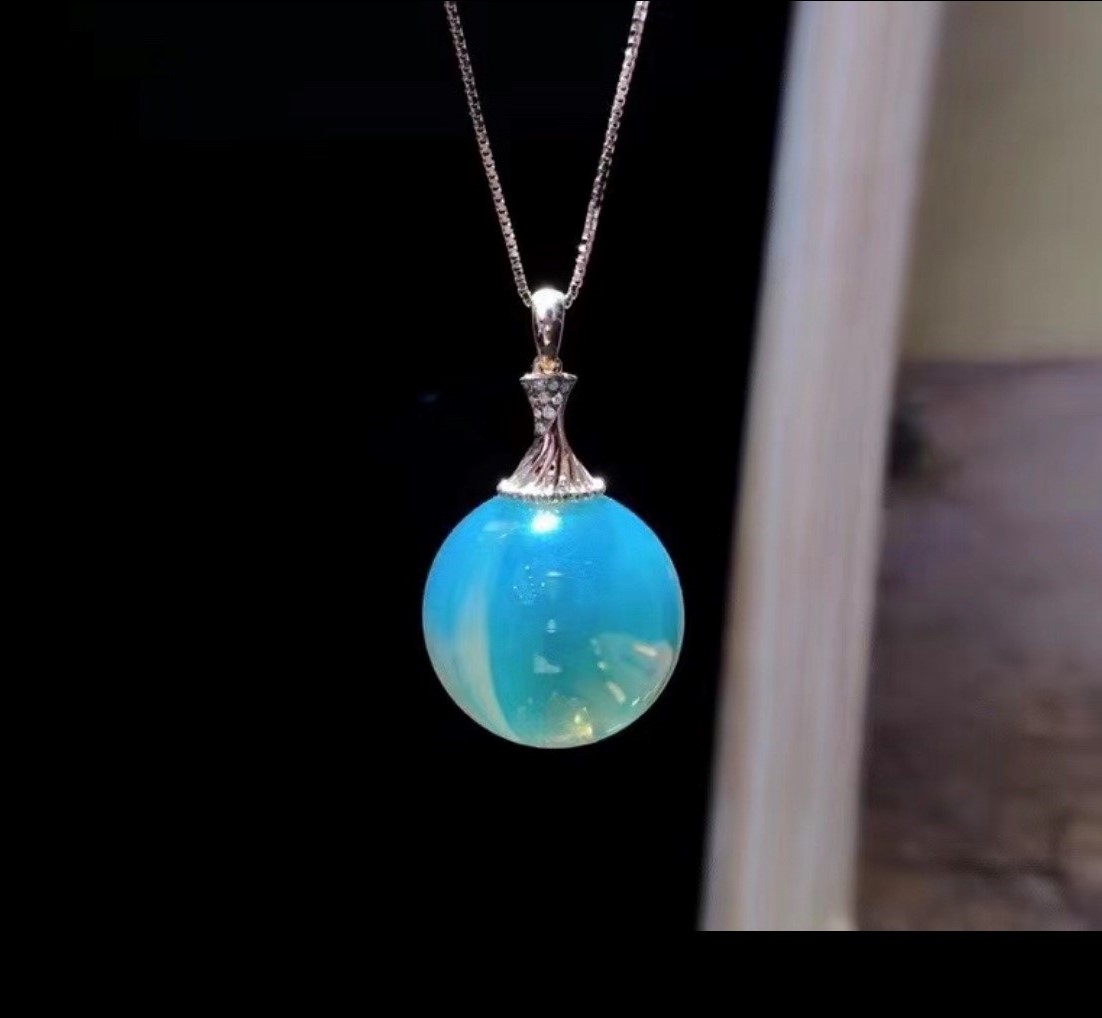 藍綠珀18k金-墬子-17-18mm#1399