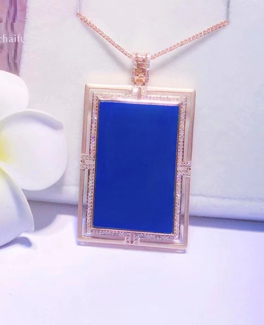 多明尼加天空藍珀18k方牌墬子-#23800