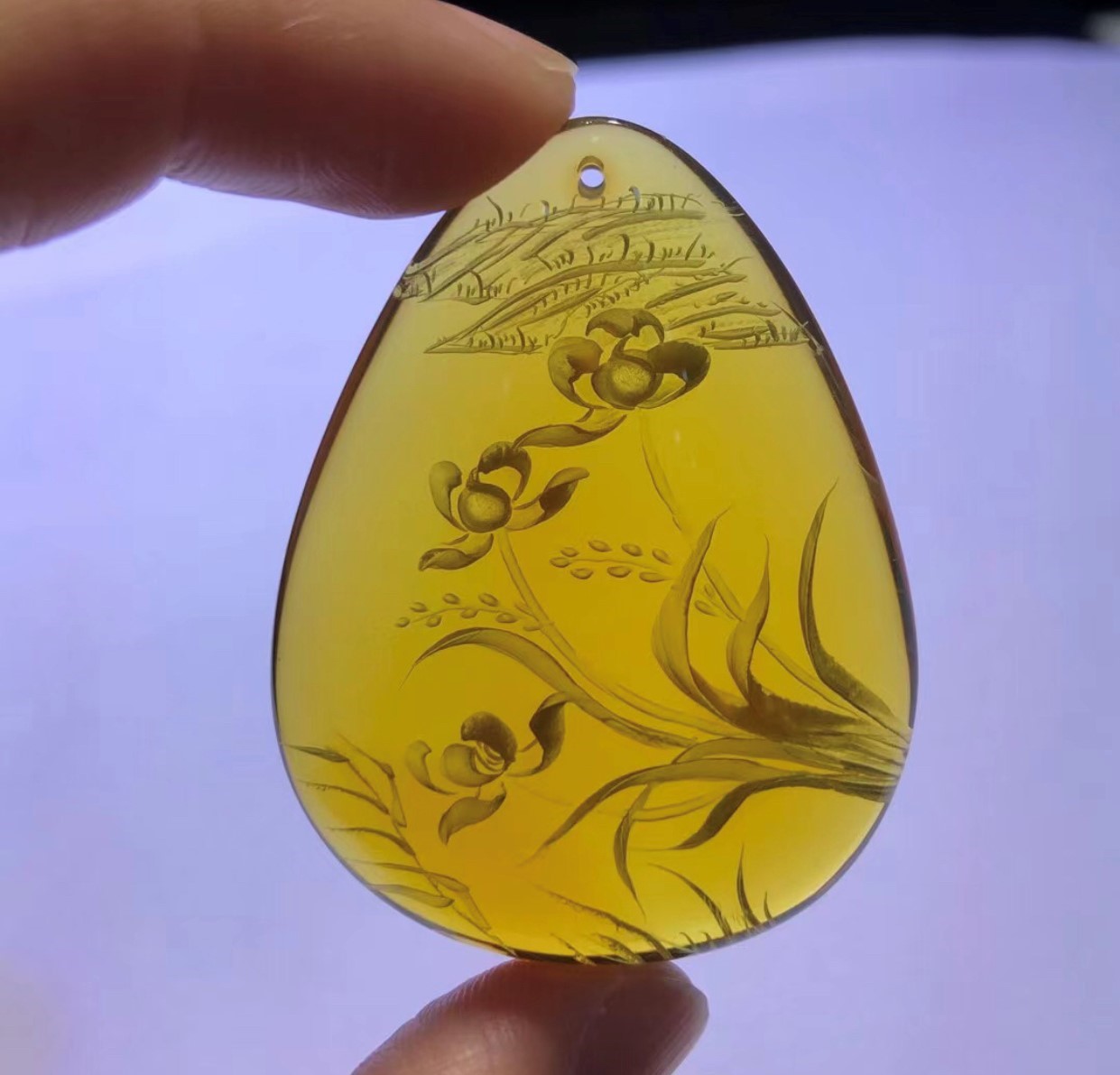 藍珀雕件-蘭花9.76g