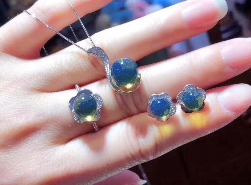 138藍綠珀s925銀-套組