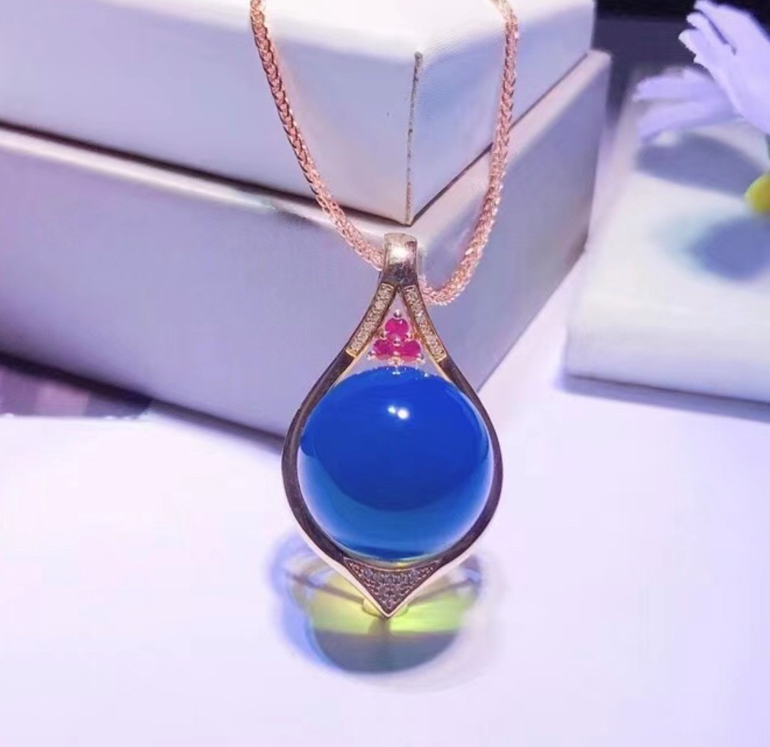 多明尼加天空藍珀18k-墬子-15mm#16800