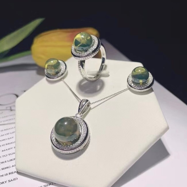 藍綠珀三件套組925銀-8-9-11mm#399