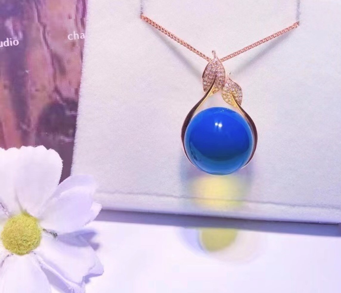 多明尼加天空藍珀18k-墬子-17mm#26800