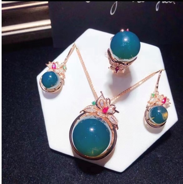 翩翩飛舞-S925銀鑲藍珀套組