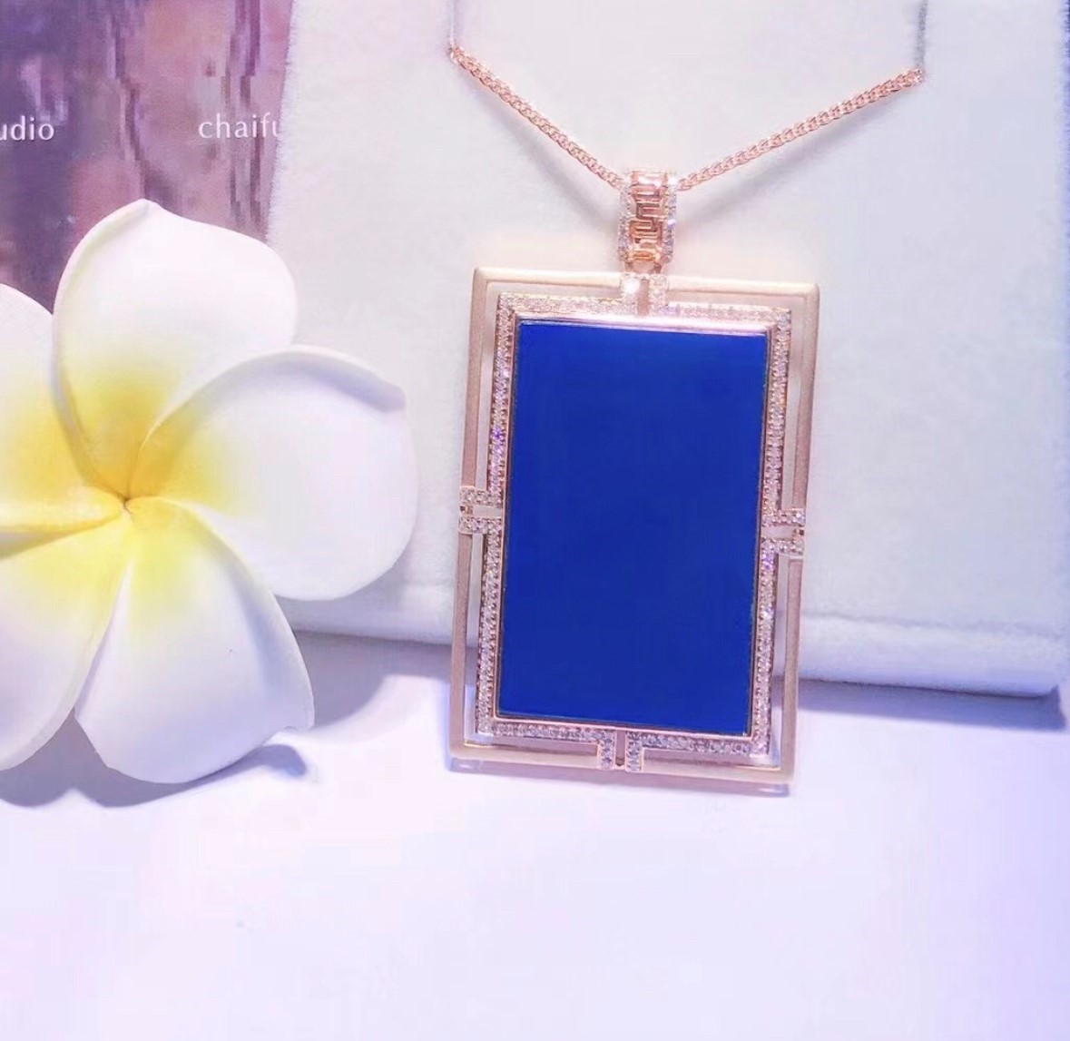 多明尼加天空藍珀18k方牌墬子-#23800