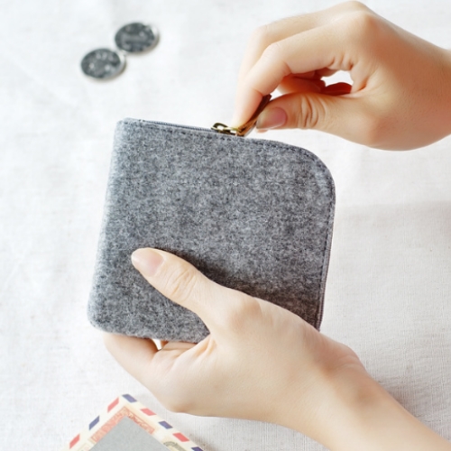 毛氈布方形拉鍊零錢包