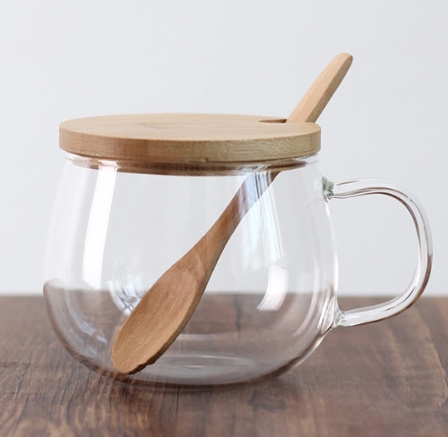 木勺玻璃透明咖啡杯