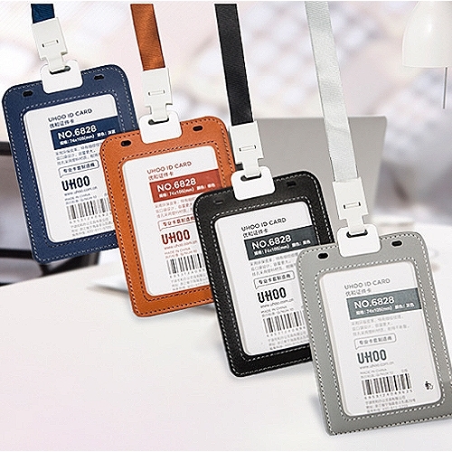 單面卡扣式PU皮革識別證卡套