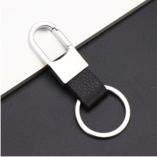 頂橢圓金屬+皮革鑰匙圈