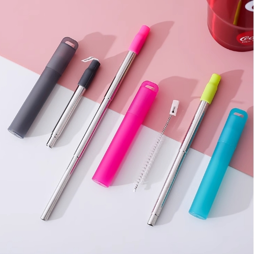 珪膠嘴不銹鋼伸縮吸管