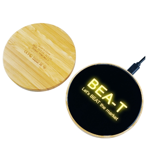 竹製底座發光手機無線充電盤