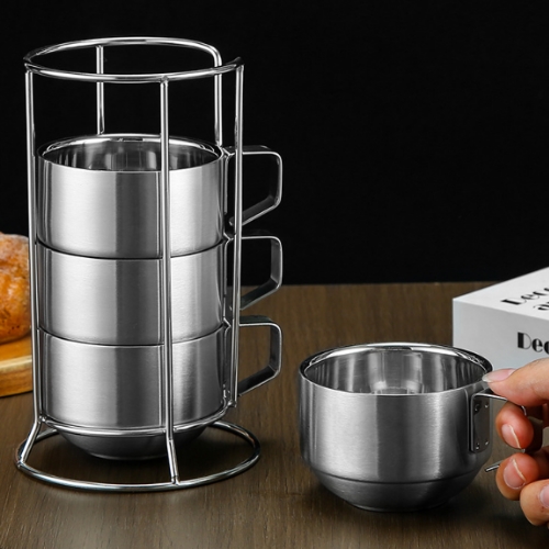 可收納耐摔不銹鋼咖啡杯套組