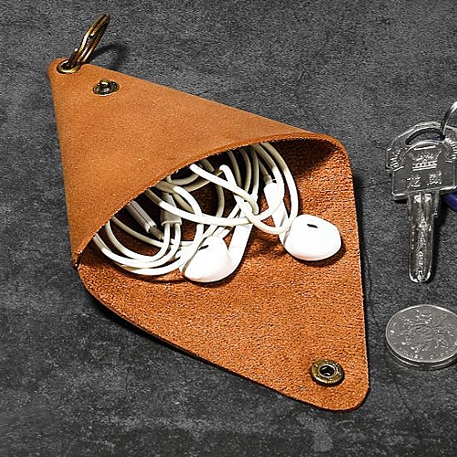 皮革三角耳機收納鑰匙包