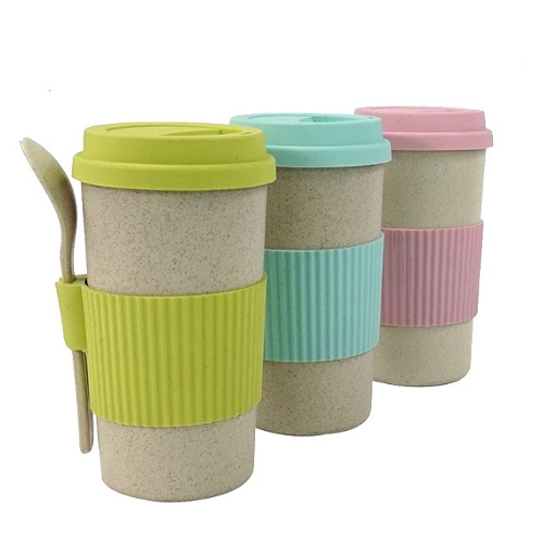 小麥隔熱咖啡杯(含湯匙)