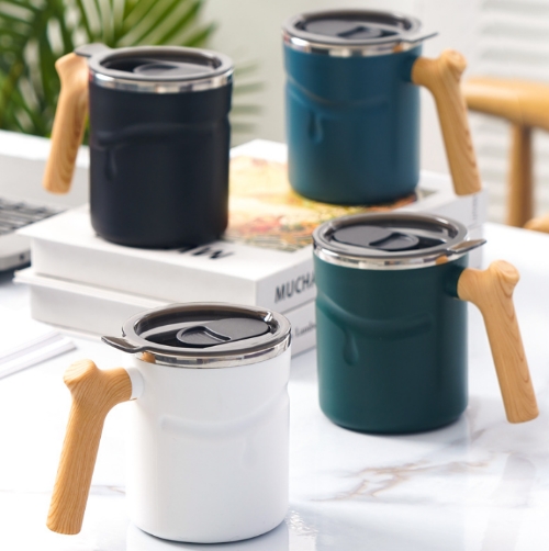 木紋手柄不繡鋼馬克杯